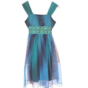 Mymichelle Party Dress 12 Teal Ombre Glitter Tulle Mermaidcore Beaded Formal